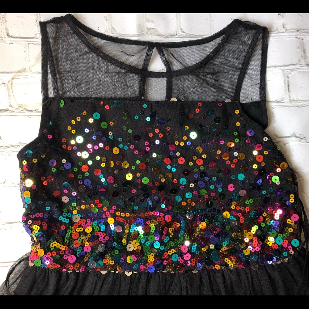 Girls knee length black sequined dress